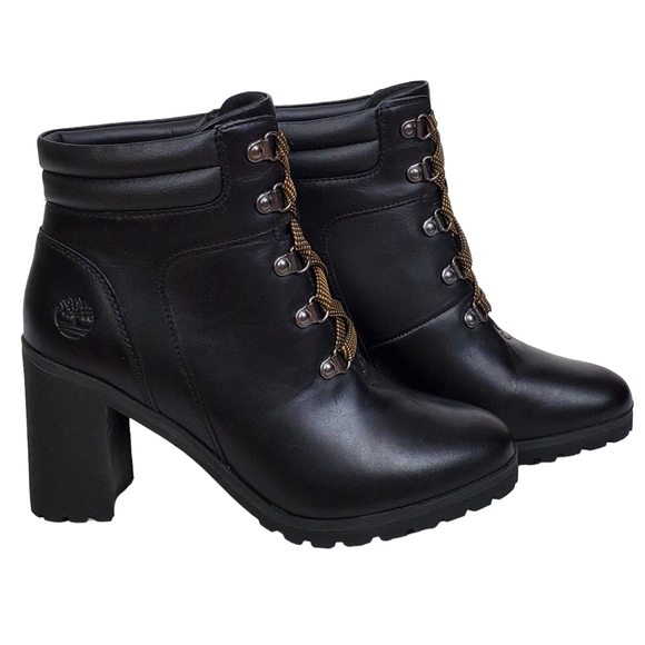 New Timberland allington 5 in leather block heel lace up boots black casual - Picture 7 of 16